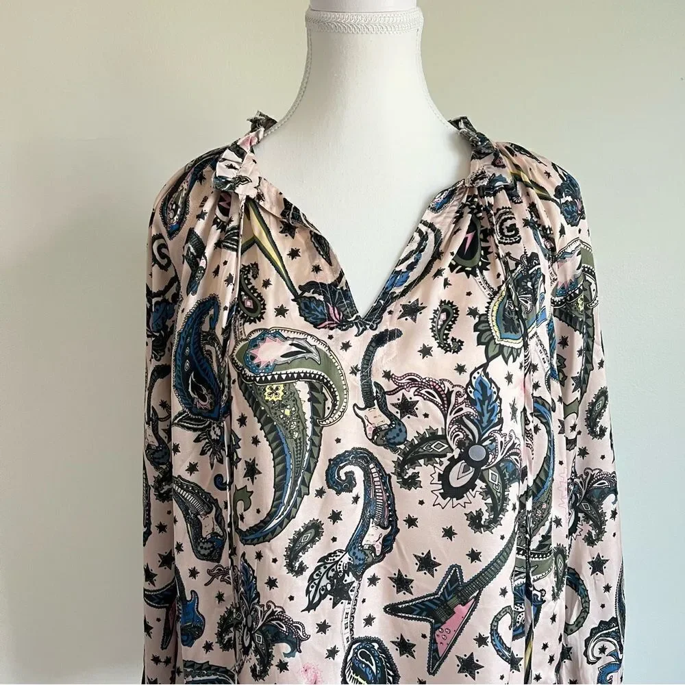 Zadig & Voltaire Theresa Print Paisley Tunic Top Blouse Small Long Sleeve Pink